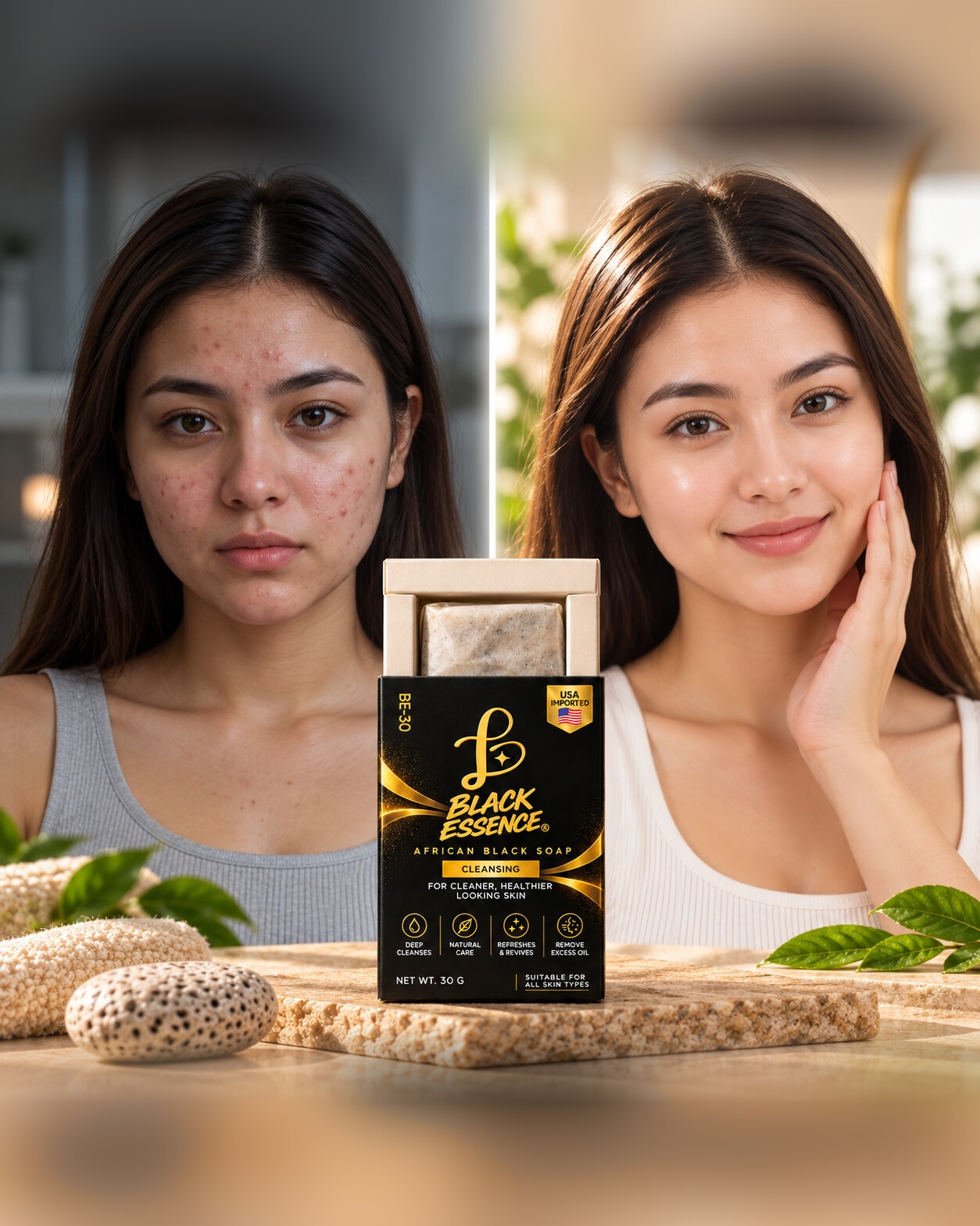 Black Essence Soap before and after